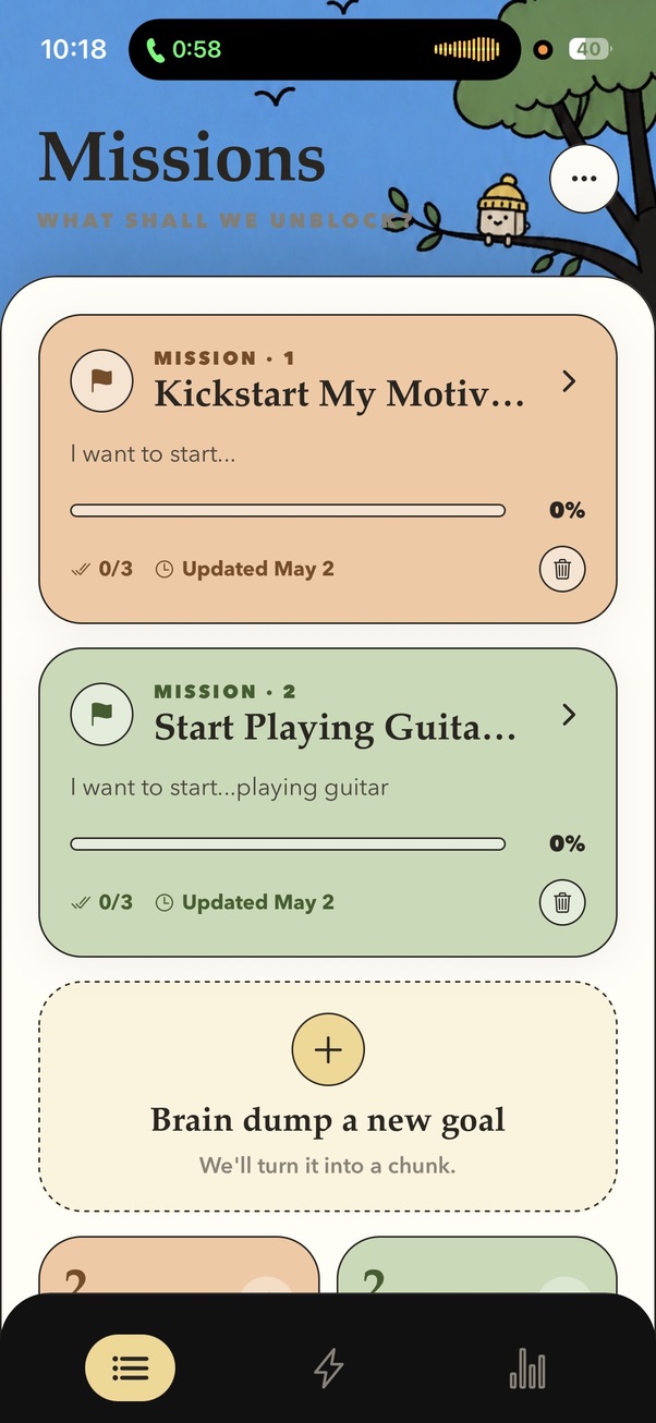Chunks Missions screen with two colorful goal cards